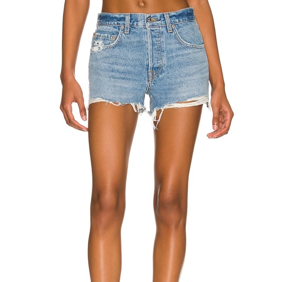 GRLFRND Pants - GRLFRND Blue Distressed Denim Shorts